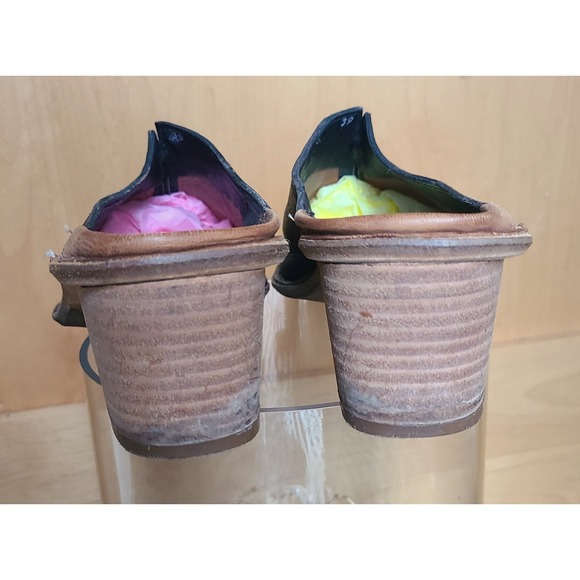 Linea Italian Black Leather EU 39 US 8.5 Square Toe Mules Made Italy Block Heel - Picture 4 of 7